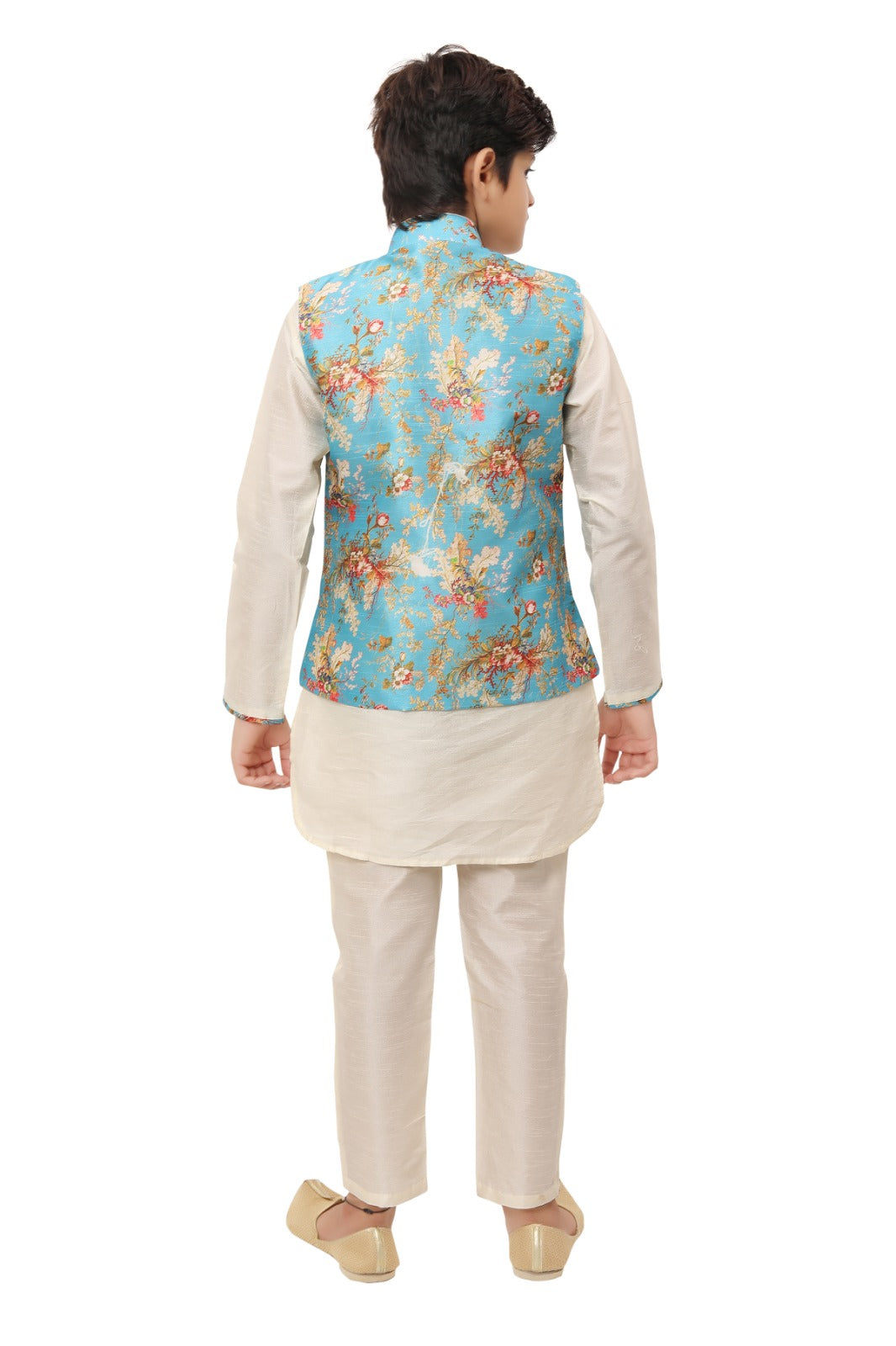 Boys Kurta Set with Floral Jacket