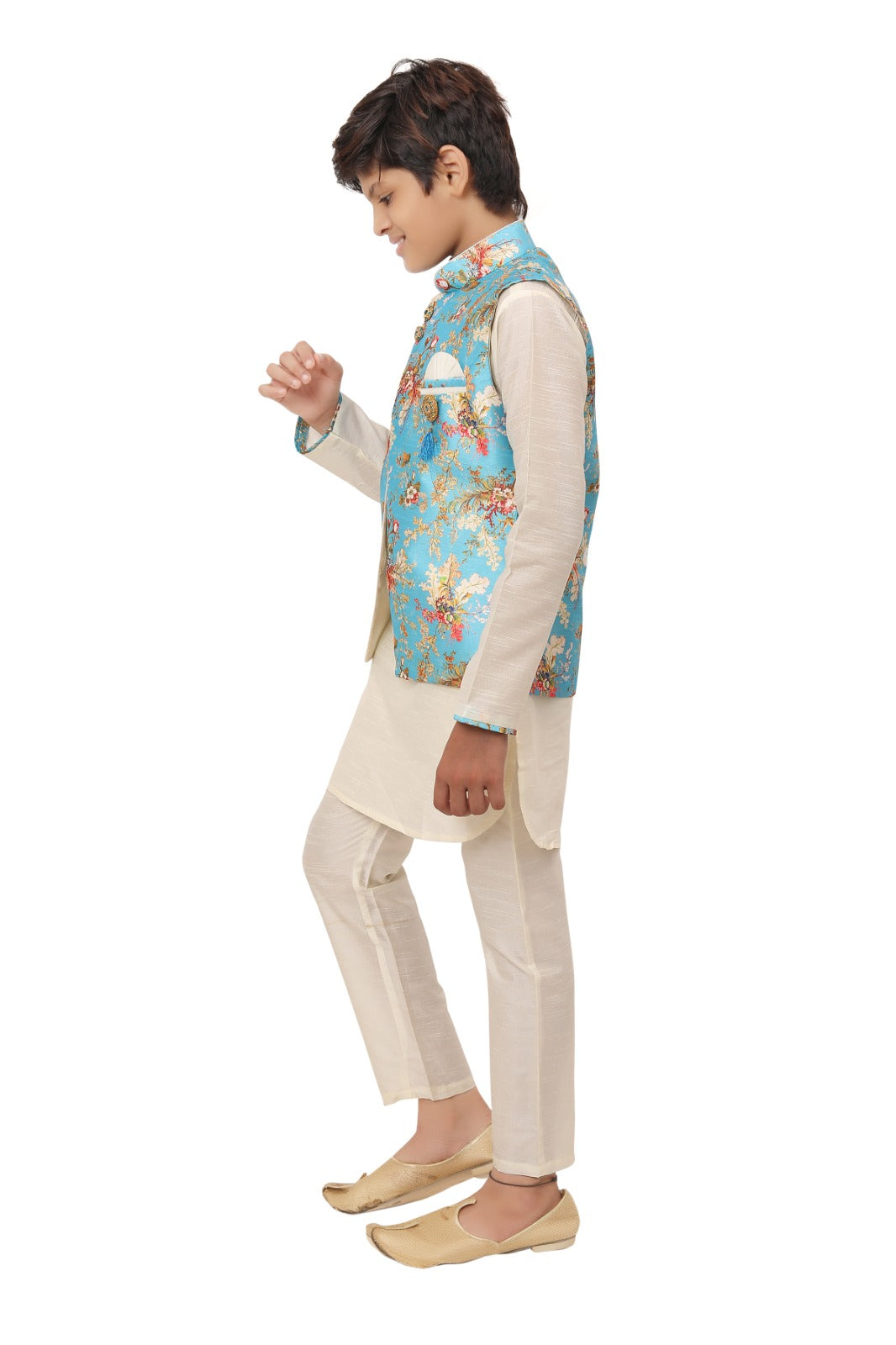 Boys Kurta Set with Floral Jacket