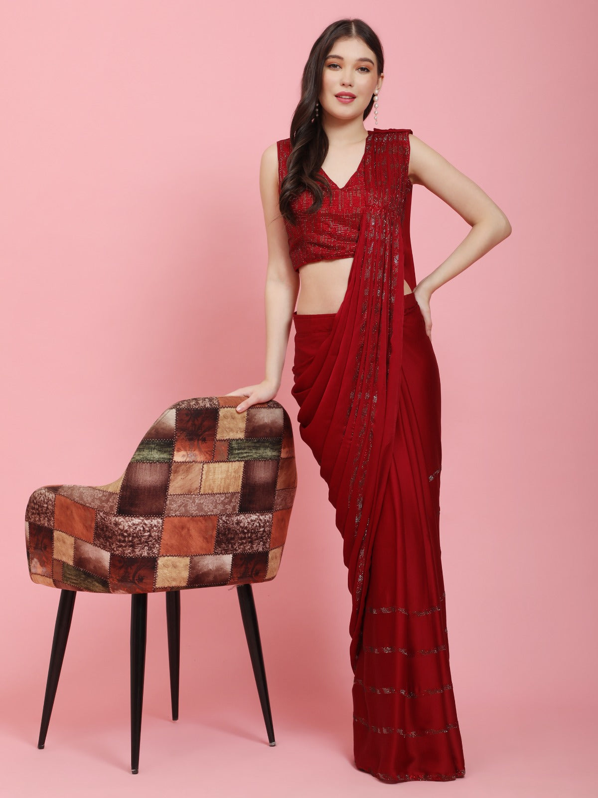 Readymade Saree in Maroon