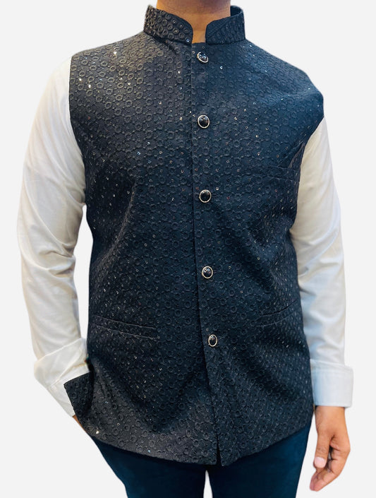 Sequins Nehru Jacket in Black