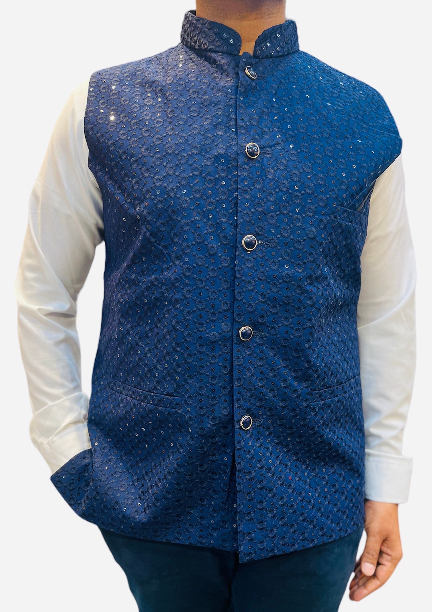 Sequins Nehru Jacket in Yellow