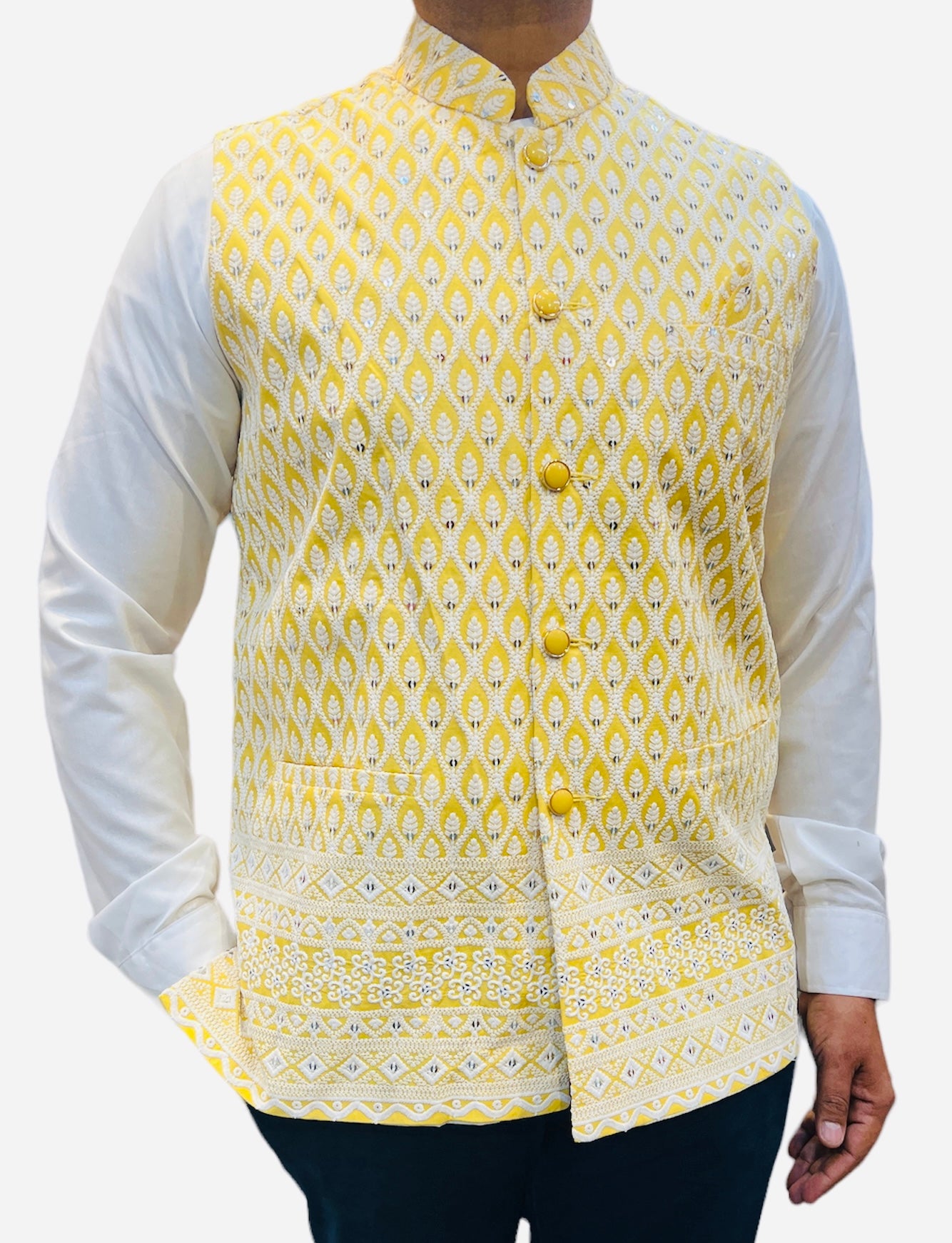 Sequins Nehru Jacket in Yellow