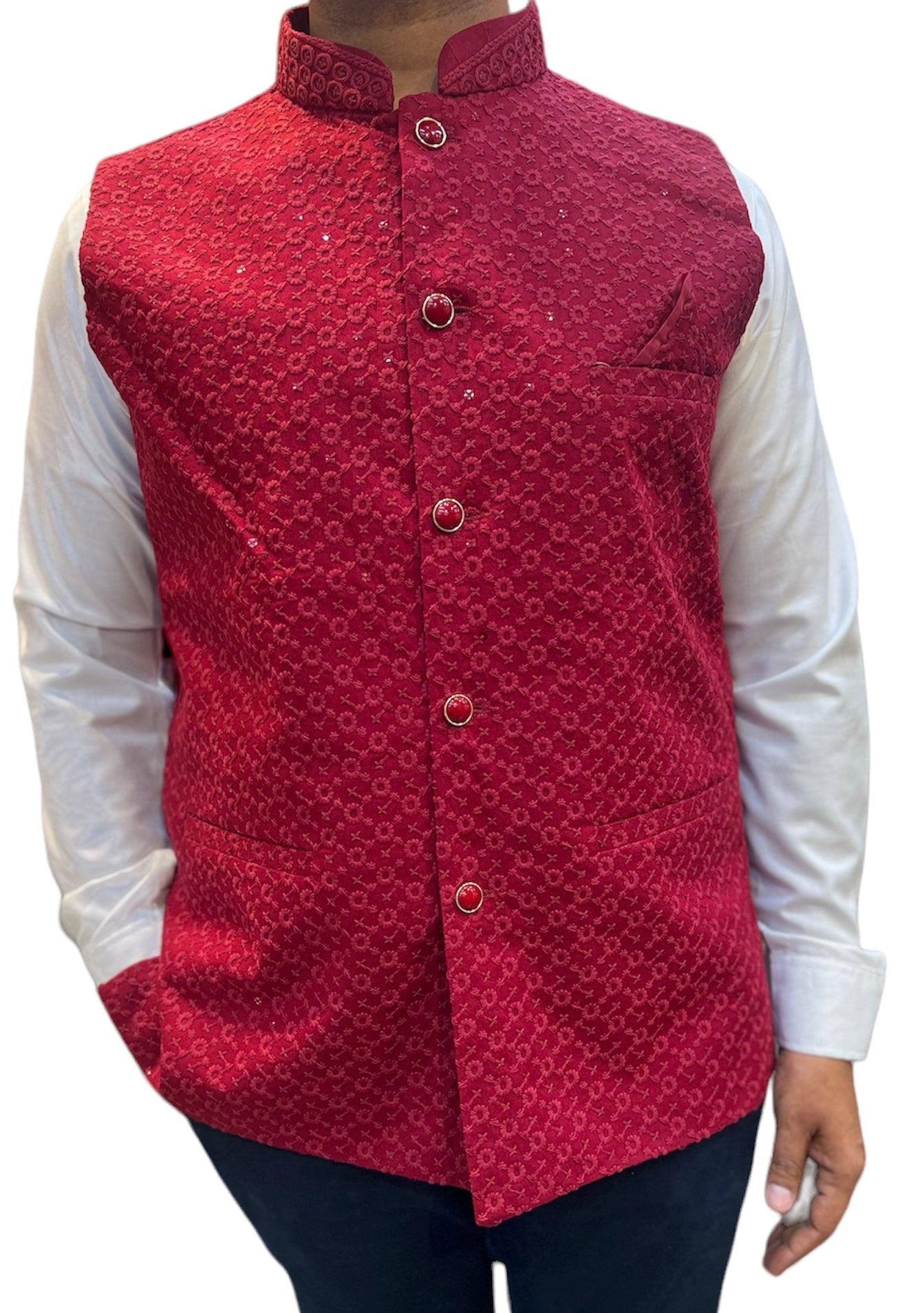 Sequins Nehru Jacket in Maroon