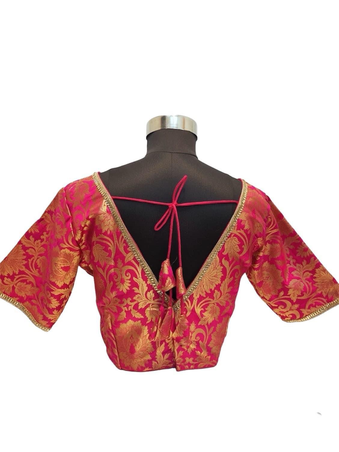 Brocade Saree Blouse in Hot Pink