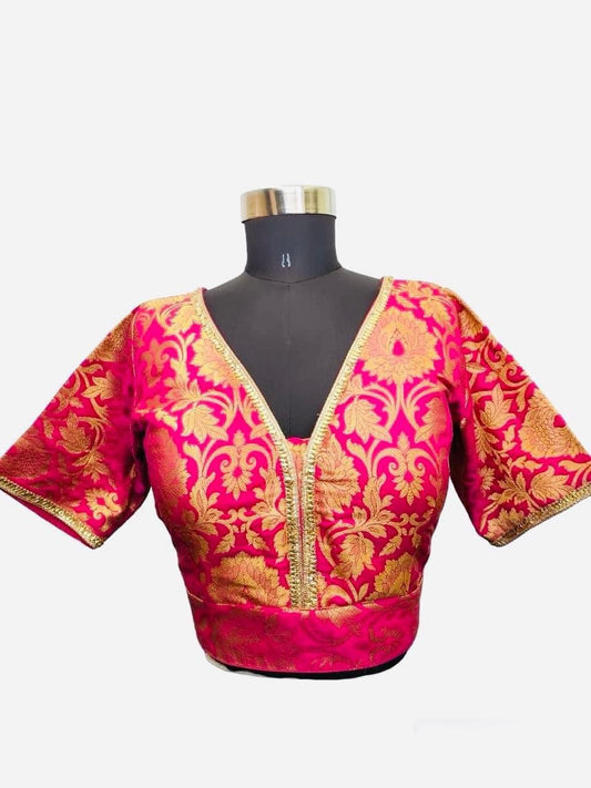 Brocade Saree Blouse in Hot Pink