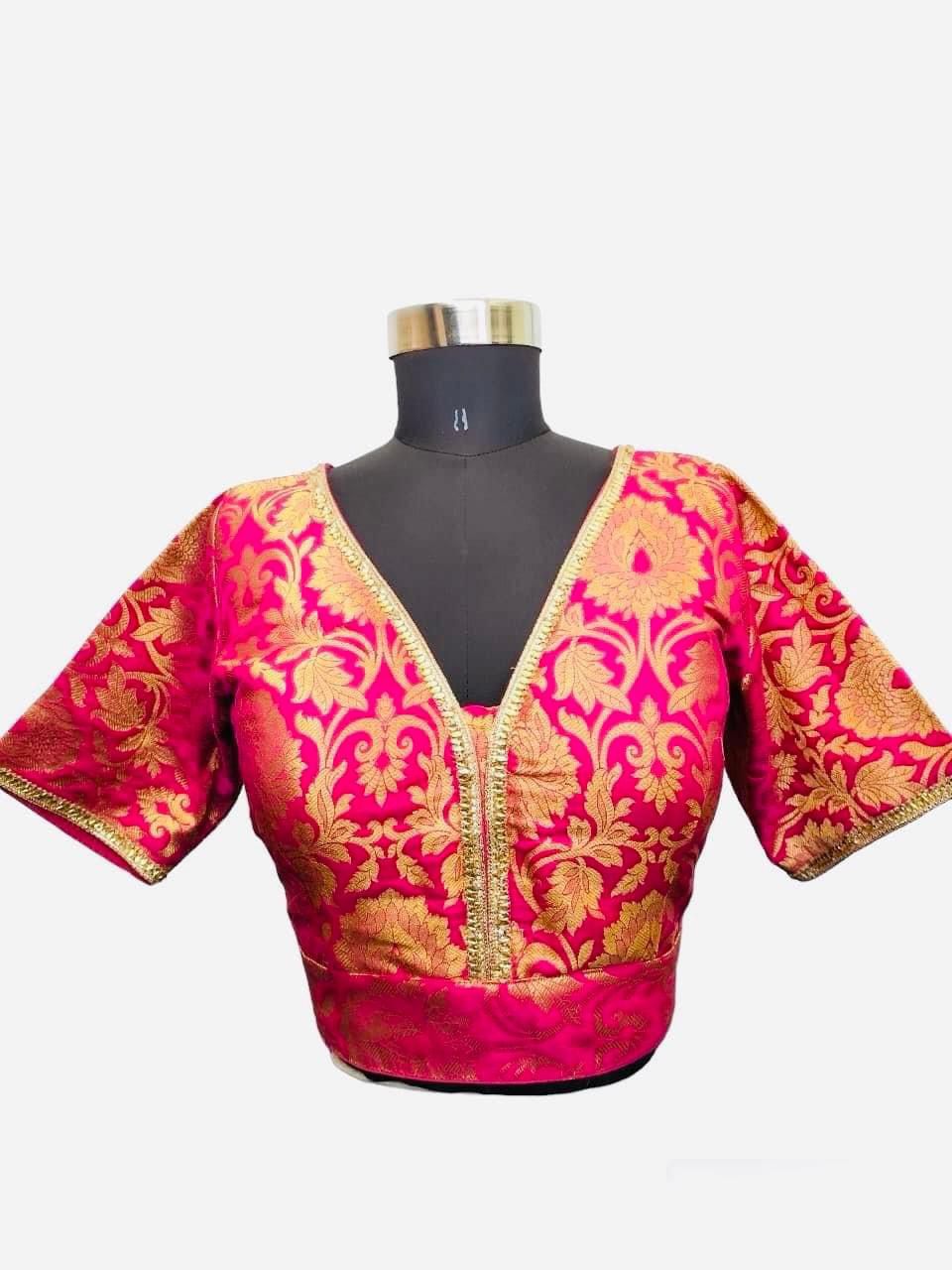 Brocade Saree Blouse in Yellow