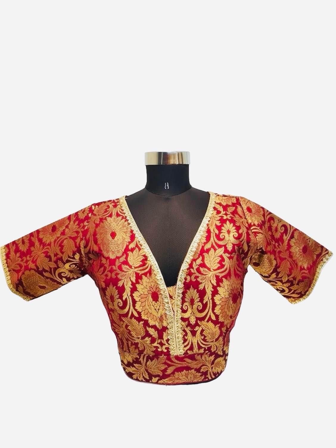 Brocade Saree Blouse in Maroon