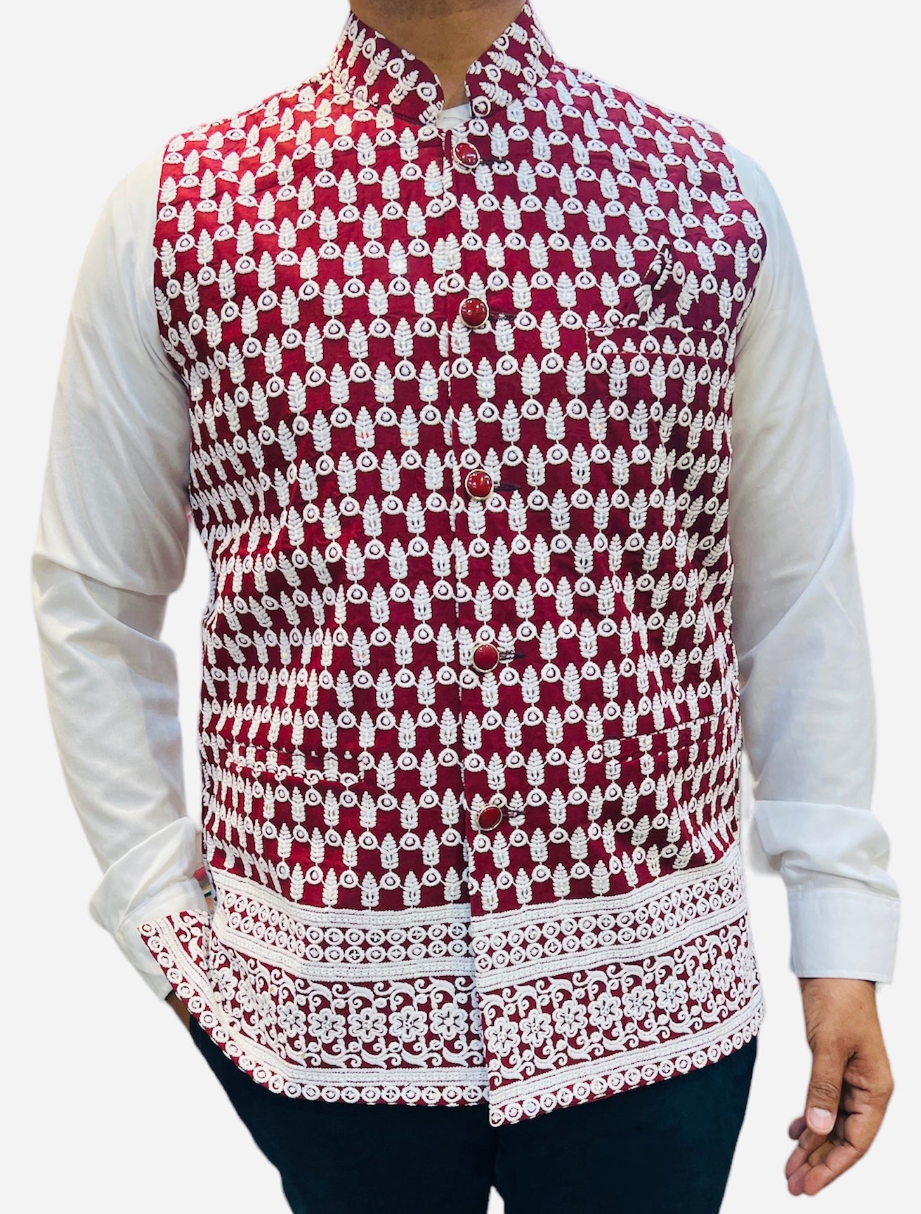 Sequins Nehru Jacket in Maroon