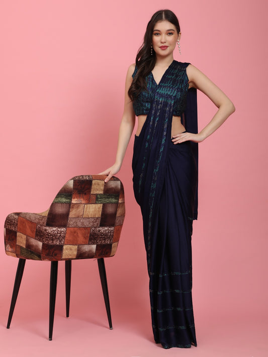 Readymade Saree in Navy Blue