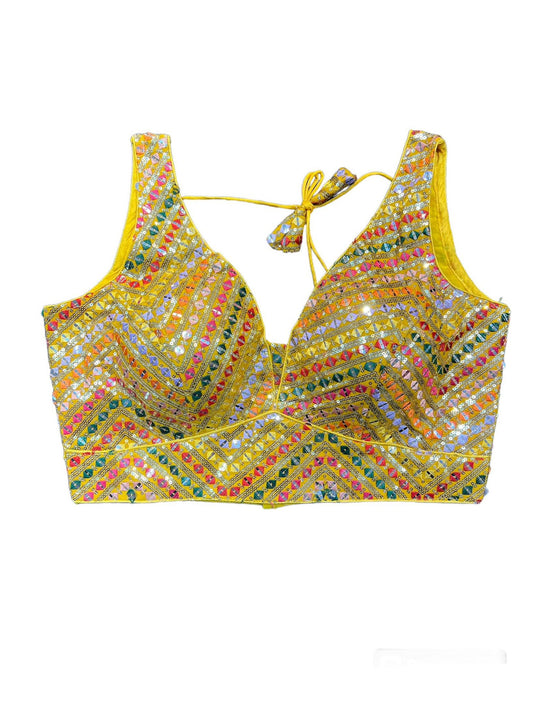 Sleeveless Multi Color Yellow Blouse