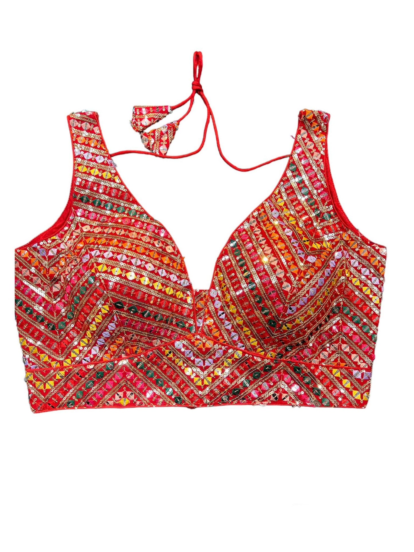 Sleeveless Multi Color Red Blouse