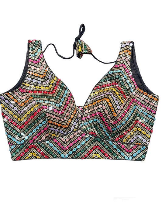 Sleeveless Multi Color Black Blouse