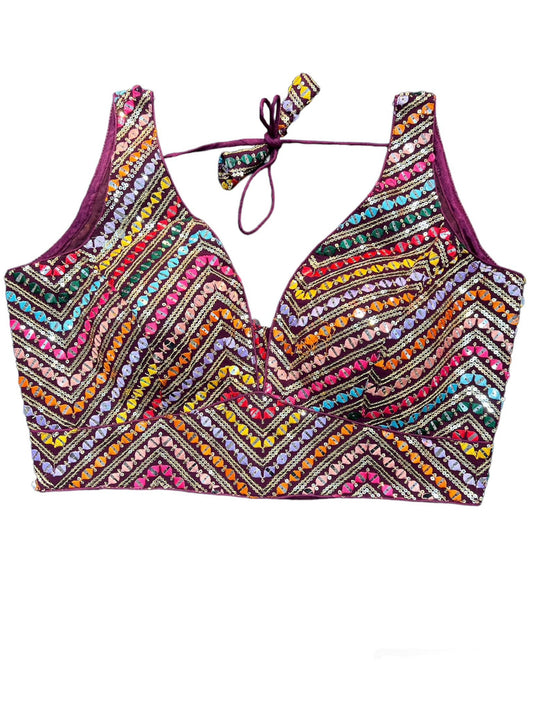 Sleeveless Multi Color Dark Purple Blouse