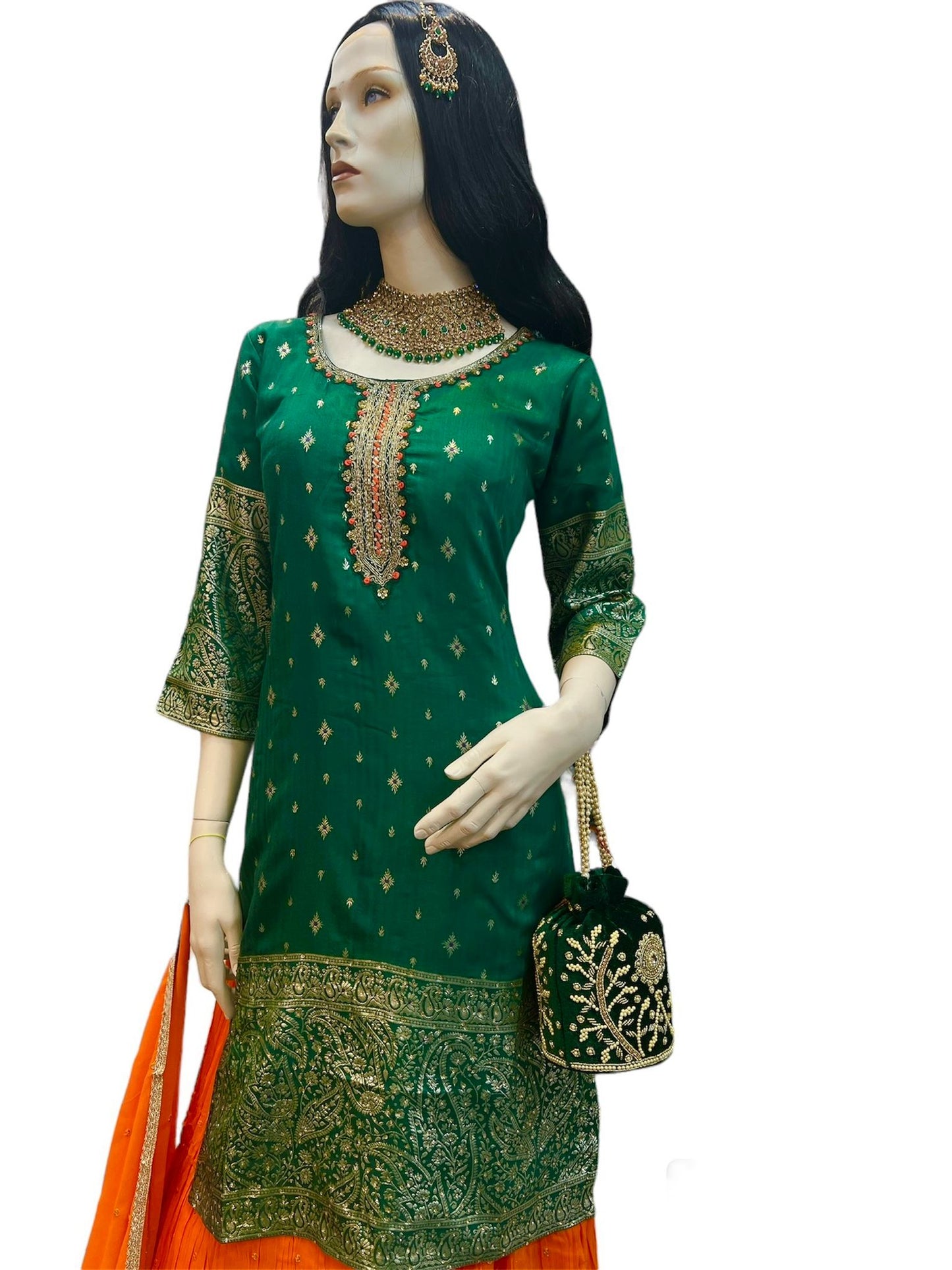 Dark Green Long Top Lahenga