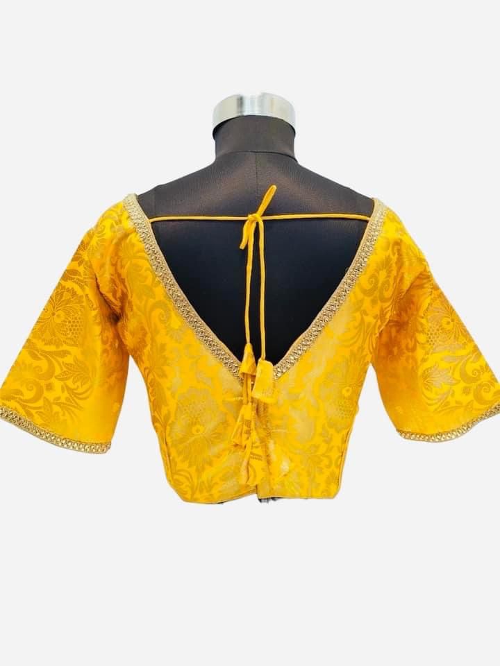 Brocade Saree Blouse in Yellow