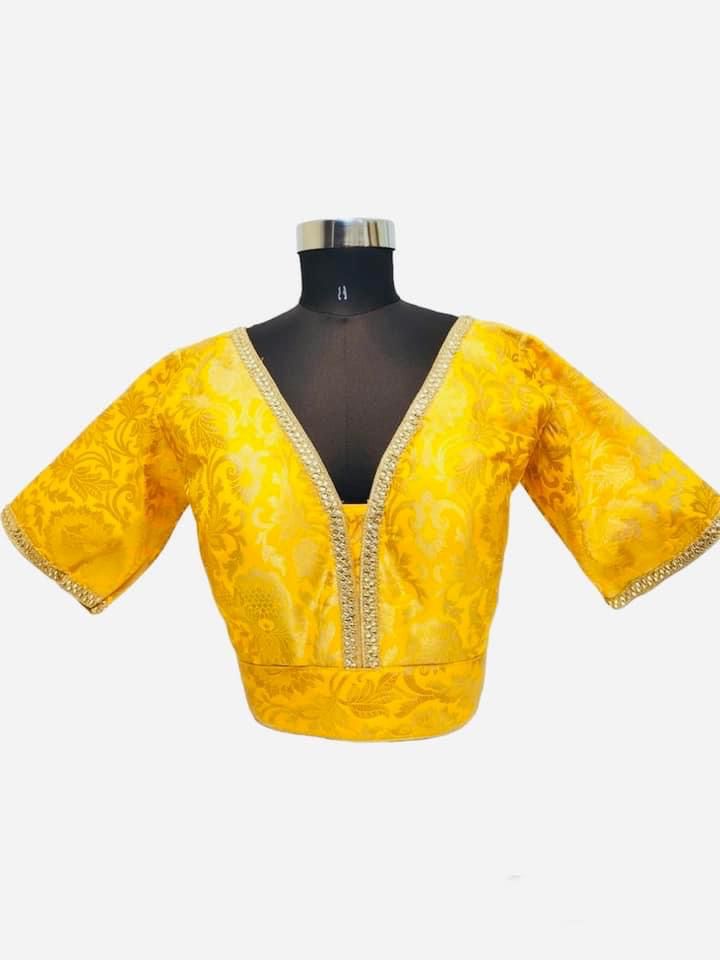 Brocade Saree Blouse in Yellow